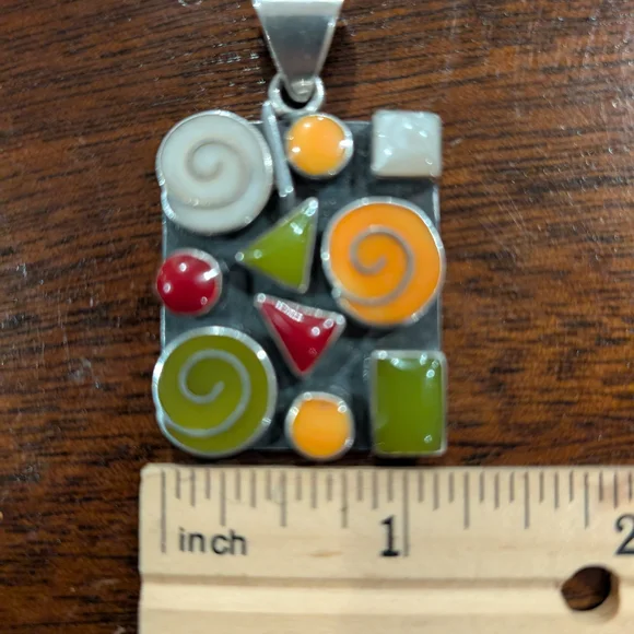 Vintage Mexican Sterling Silver Enamel Pendant – Bold & Unique Statement Piece - Picture 3 of 7